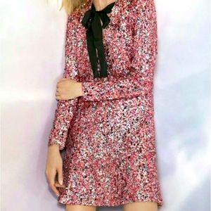 H&M conscious collection pink sequin dress black pussybow bow size 10